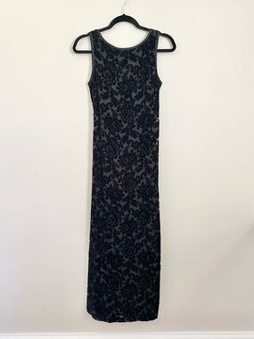 Vintage 90s Black Maxi Dress Floral Velvet Burnout Whimsigoth Dark Romantic 4